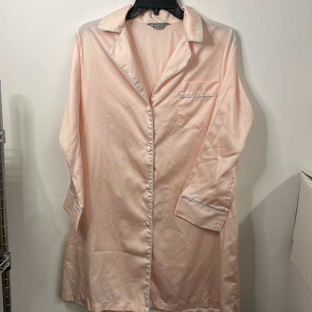 BERT Yelin for Iris button down pajama night shirt gown S pink white vintage